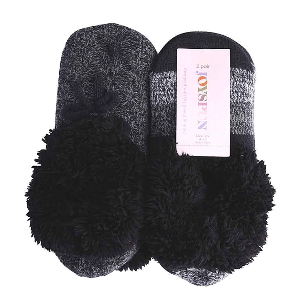 2-Pack Joyspun Black Stripe Knit Slipper Socks - Women's size 4-10